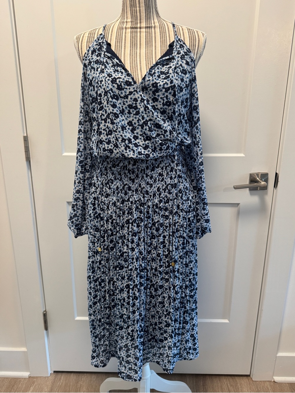 Michael Kors Blue Floral Cold-Shoulder Maxi Dress